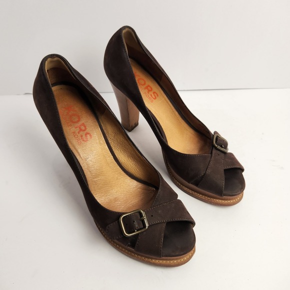 Michael Kors Shoes - Michael Kors Women's Open Toe Brown Suede High Heel Pumps Size 7.5M
